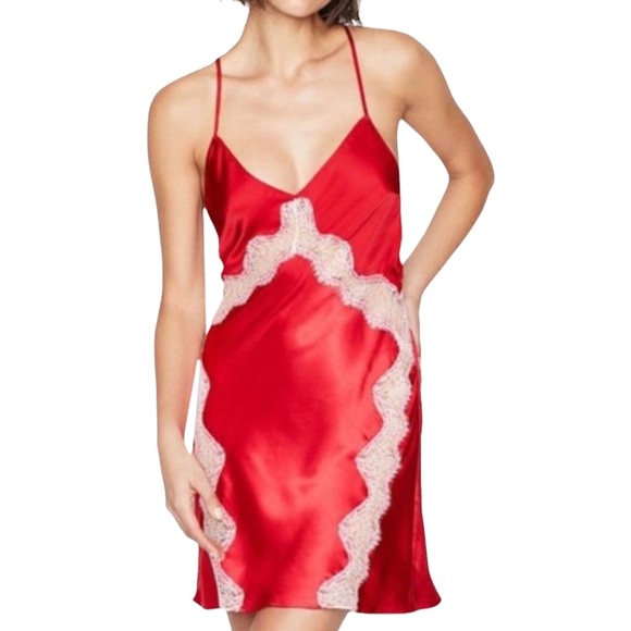 Victoria's Secret Sexy Satin Red Lace Insert Chemise Slip Dress Size Small